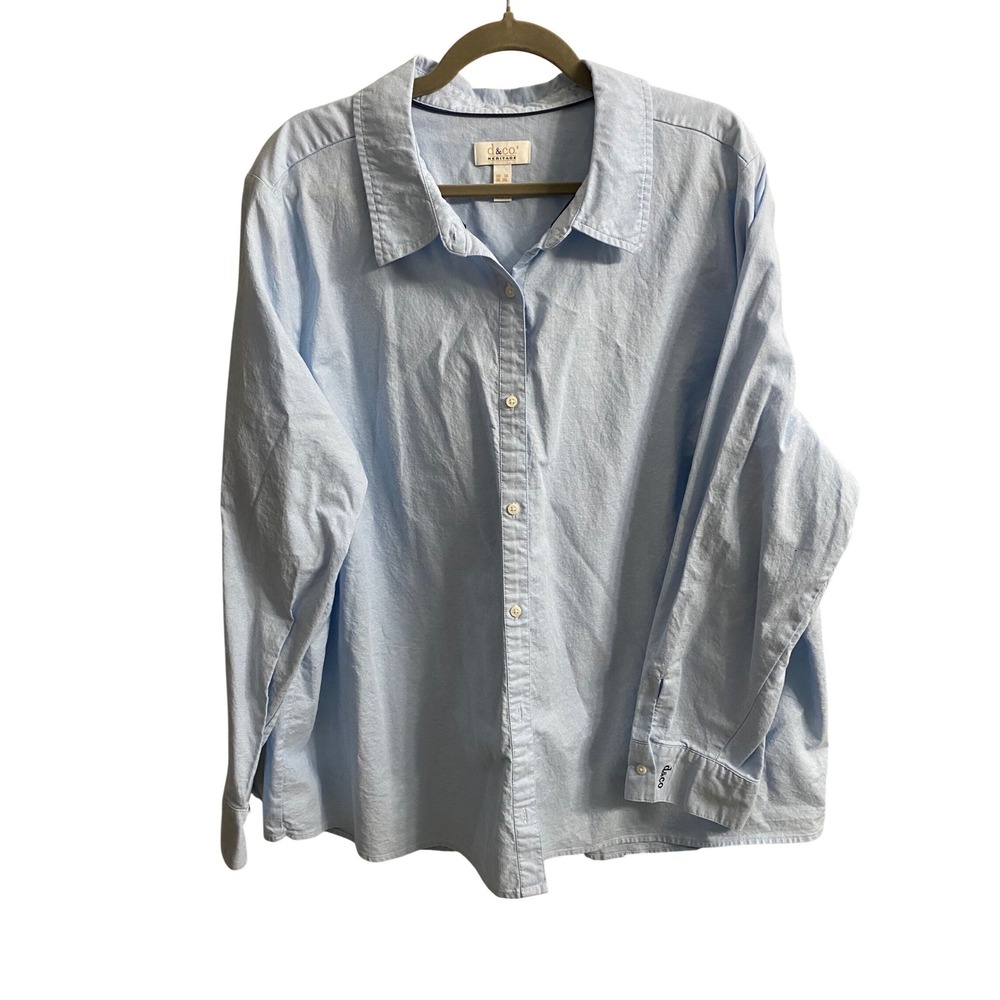 Denim & Co Heritage Womens 3X Light Blue Oxford Button Down Shirt Chambray‎
